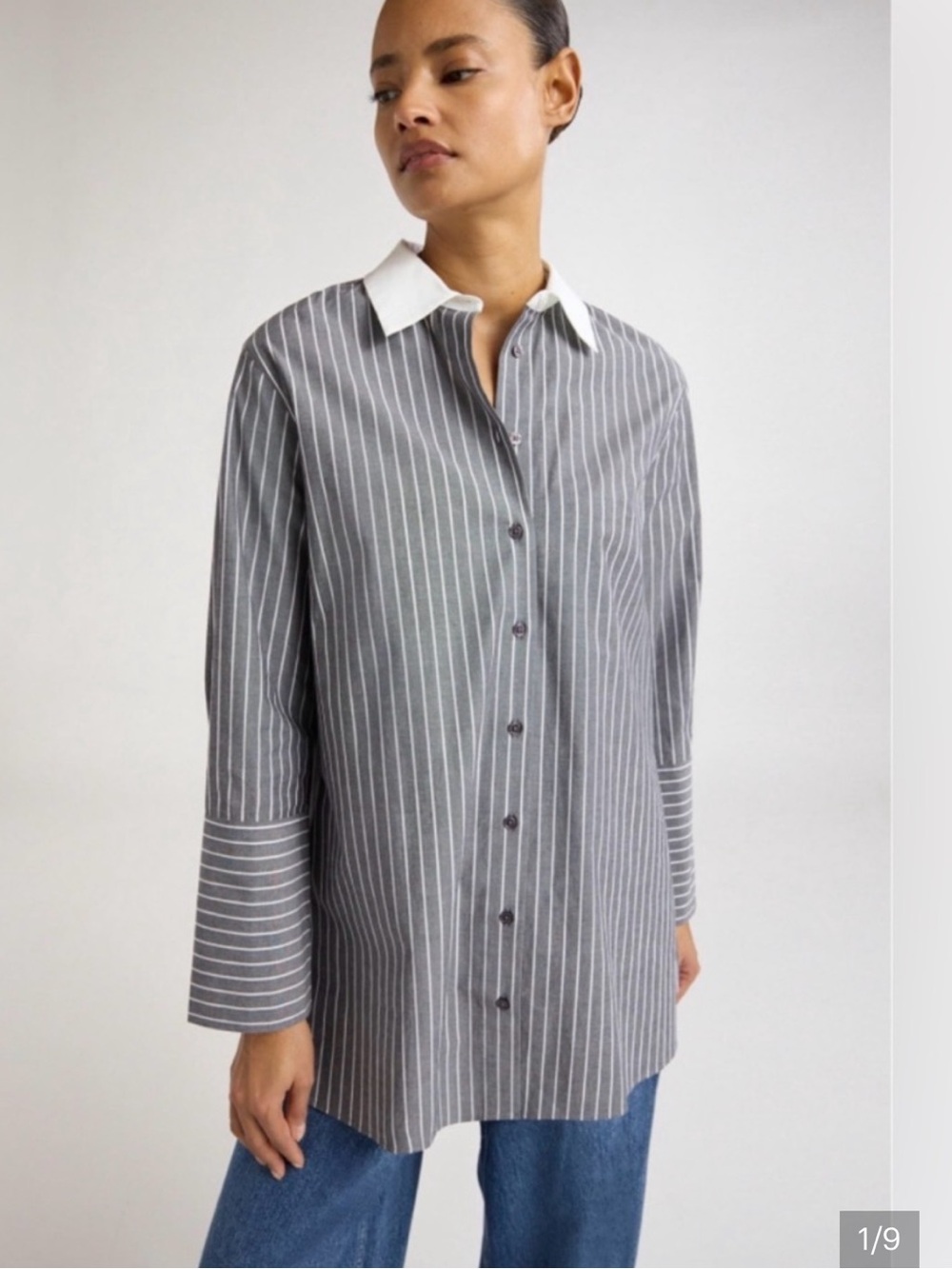 Scoop NYC Dark Grey and White Pinstripe Dress Shirt NWT BRAND NEW